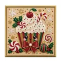 Pintura de diamante cupcake de Navidad 3D con pedrería brillante en marco dorado - 20x20cm / Magdalena de Navidad / 1 Pieza