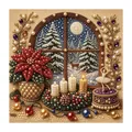 Pintura de diamante con perlas de Navidad DIY para decoración de paredes y ambiente festivo - Escena de Nieve en Ventana de Navidad / 1 Pieza