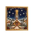 DIY Christmas pearl art kit featuring a festive snowy church scene with gold frame - Christmas Winter Church Snow Scene / 20cmx20cm