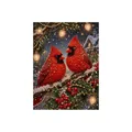 Christmas DIY diamond painting with two red cardinals on a snowy branch with pearls - Two Cardinals / 1 Piece