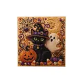3D vintage Halloween pearl art mural featuring a witch cat and pumpkin decorations - Black Cat Pumpkin And Ghost / 1 Piece