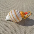 Natürliche Muschelpfeife mit orangefarbenem Seil für Kinder und als Souvenirgeschenk - Braunbandschnecke / 1 Stück (9-12cm)
