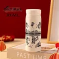 Tragbare 300ml weiße 316 Edelstahl-Mini-Isolierflasche mit schwarzem Rosenmuster - 300ml / Schwarz Rose