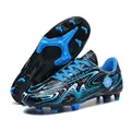 Professional black and blue children's outdoor soccer cleats with firm ground long studs - 31 / T158 Black & Sky Blue (Long Cleats)