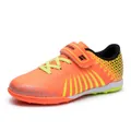 Bright orange children's turf soccer shoes with yellow stripes and secure Velcro strap - 30 / Orange