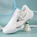 Professional white badminton shoes with rotary buckle and carbon plate sole for sports - 36 / White (8219)