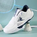 Professional white badminton shoes with blue rotary buckle for sports training - 36 / Blue and White (8219)