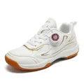 Professional breathable mesh kids' badminton shoes with rotary buckle in white and gold - 30 / Platinum