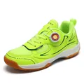 Professional breathable kids badminton shoes with a rotating buckle in neon green - 30 / Green