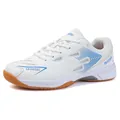 Professional white breathable badminton shoes with non-slip gum rubber sole - 35 / White Blue