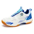 Chaussures de badminton professionnelles respirantes blanc et bleu avec boucle rotative - 30 / Style Sportif pour Enfants (2599) / Blanc Bleu