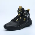 Black and gold professional basketball shoe with breathable mesh and holographic heel - 36 / Black