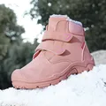 Pink children's winter snow boots with warm fur lining and Velcro straps. - 30 / Pink