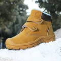 Warm yellow kids' high-top snow boots featuring fur lining and velcro straps on snow - 30 / Yellow