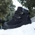 Children's warm black winter snow boots with thick fleece lining and Velcro straps - 30 / Black