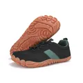 Black minimalist barefoot sneakers with green stripe and durable gum rubber sole - 36 / 2601 Black