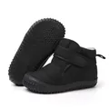 Black children's fleece-lined winter snow boots with adjustable velcro strap and non-slip sole - 19 / Black (2306)