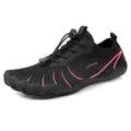 Scarpe da scoglio nere ad asciugatura rapida con strisce rosa per spiaggia e sport - Nero/Rosso rosa