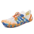 Breathable outdoor water shoe in white mesh featuring blue and orange camouflage rubber sole - 45 / 7003 Series (7003) / Black