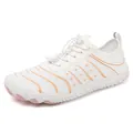 Weiße Barfuß-Strandschuhe mit pfirsichfarbenen Wellenmustern und elastischen Schnürsenkeln - 36 / Weiß und Rosa (L009)