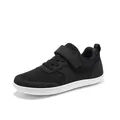 Children's wide toe black sports sneakers featuring blue speckled knit and hook-and-loop strap - 25 / Casual Sneakers (2503) / Black