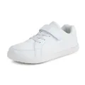 All-white children's low-top fly-knit casual sneakers with velcro strap and wide toe box - 26 / White