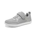 Comfortable grey kids wide toe barefoot sneakers with breathable mesh and velcro strap - 25 / Casual Sneakers (2505) / Gray