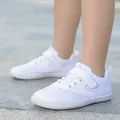 Breathable white barefoot sneakers for kids with wide toe box and hook and loop strap - 25 / White