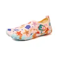 Pink barefoot water shoes for children featuring vibrant colorful sea life patterns - Pink