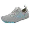 Durable grey and cyan kids quick-dry water shoes with non-slip rubber sole for beach - 26 / Gray