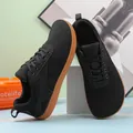 Lightweight breathable barefoot wide toe sneakers in black with gum sole for fitness and running - 38 / Black