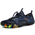 Quick-dry outdoor water shoes in navy blue mesh with colorful graffiti sole - 35 / Dark Blue