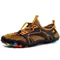 Professional brown mesh outdoor water shoe with colorful camouflage sole for hiking - 35 / Tan