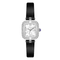 Luxuriöse quadratische Quarzuhr für Damen mit Diamantlünette und Lederarmband - Weiß Weiß Schwarz