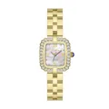 Elegante orologio al quarzo Scottie oro da donna con lunetta in strass e cinturino link - Oro Bianco