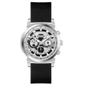 Reloj cronógrafo de cuarzo Scottie 3006c para hombre con correa de silicona negra - Caja Plateada Esfera Blanca (3006c) / Negro con cinta negra