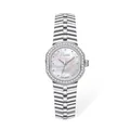 Reloj de cuarzo Scottie para mujer con esfera de nácar y bisel octogonal de diamante - Blanco Plateado