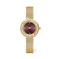 Elegante orologio Scottie in maglia dorata con lunetta a fiori diamantati e quadrante viola - Cinturino in Acciaio Intrecciato / Bianco Blu Acciaio