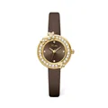 Luxury Scottie quartz watch featuring a diamond floral wreath bezel and brown leather strap - Leather Strap / Gold Coffee Leather