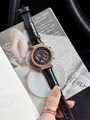 Scottie 9136 women's luxury watch with black crocodile leather strap and rose gold bezel - Rose Gold Case Black Dial Black Strap