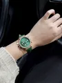 Scottie 9136 chronograph ladies watch featuring a green crocodile leather strap - Rose Gold Case Green Dial Green Strap