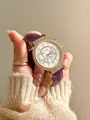 Elegant Scottie 9136 women's watch with purple crocodile leather strap and crystal bezel - Rose Gold Purple