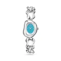 Scottie 9736 fashion quartz watch with irregular hollow silver links and turquoise dial - Blue & White