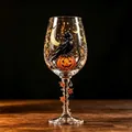 Verre à vin Halloween avec un corbeau peint à la main sur un motif de citrouille sculptée - Style Corbeau Et Citrouille (A)