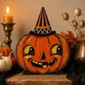 Vintage Halloween Tischdeko aus Holz mit Kürbisfigur für gemütliche Atmosphäre - Kürbismann Stil (L)