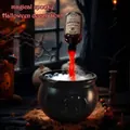 Detailed view of spooky Halloween witch cauldron decoration with floating poison bottle - Flame Witch Cauldron-Brown Floating Bottle / 20cm Bucket