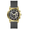 Reloj de cuarzo para hombre dorado con correa de silicona gris y cronógrafo - Caja Dorada Esfera Negra (3006c) / Oro Negro