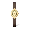 Orologio al quarzo Scottie vintage da donna con cassa dorata e cinturino in pelle marrone - bianco e nero