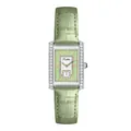 Scottie vintage rectangular quartz watch with mint green dial and diamond bezel detail - White Green Leather