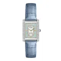 Scottie vintage women's rectangular watch with rhinestones and light blue leather strap - White / Blue Leather